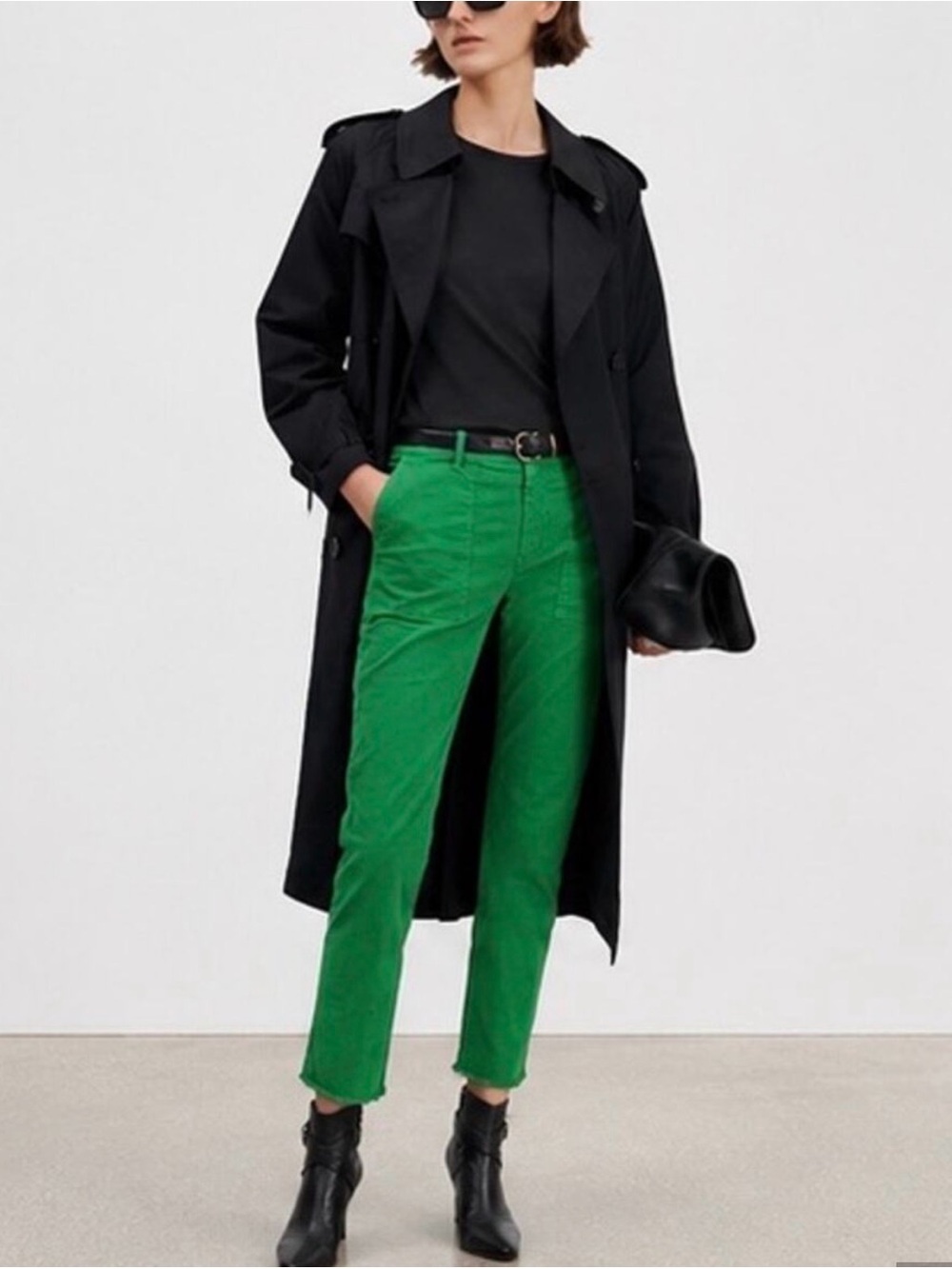 Nili Lotan Jenna Pants Kelly Green Raw Hem Utility Stretch Size 4